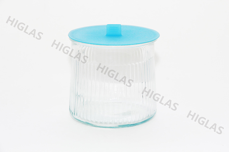 1.0L/1.8L/2.4L Soda lime glass Canister with full verticallines with silicone lid