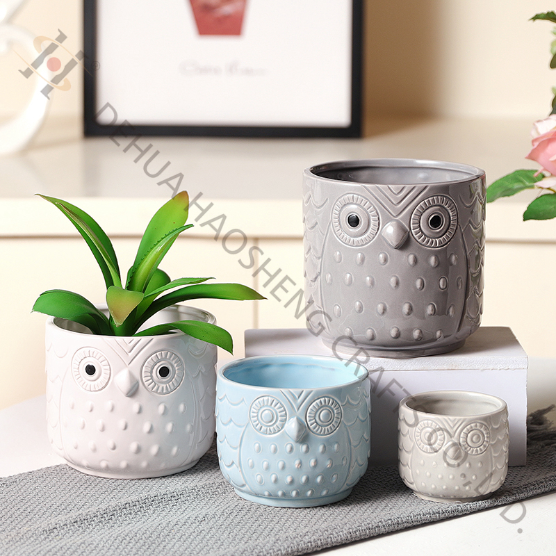 Owl shape ceramic flower pot with dolomite material