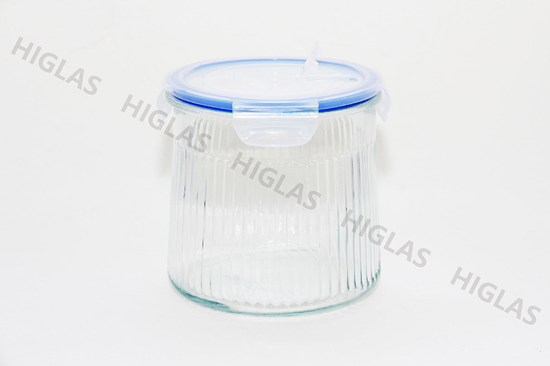 1.0L/1.8L/2.4L Soda lime glass Canister with full vertical lines with vent PP lid