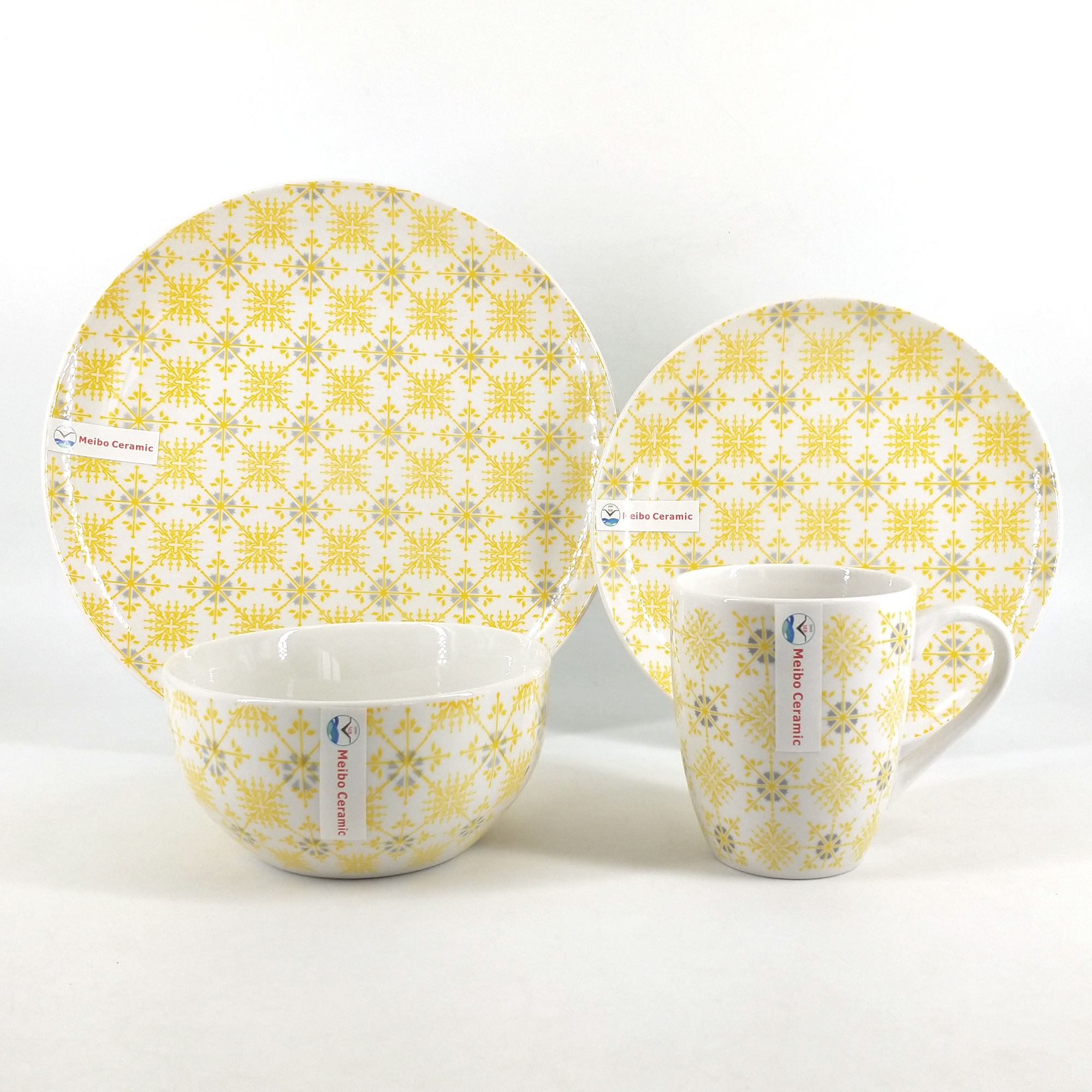one side two color pad printing porcelain dinner set with color rim