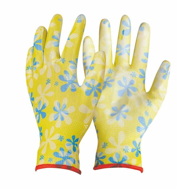 PU coated Gloves with printing polyester liner