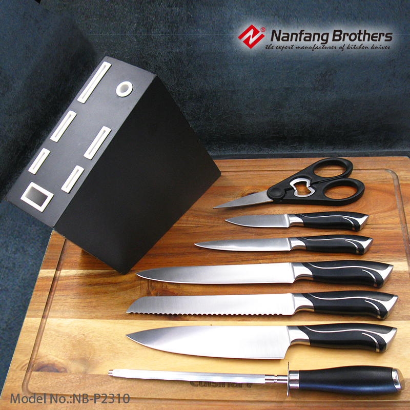 8-piece kitchen knives set with MDF wood block & ABS forged handle.