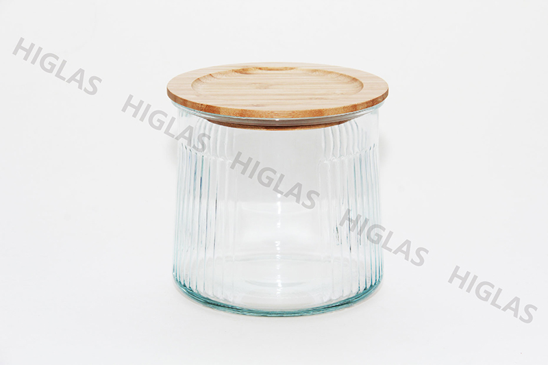 1.0L/1.8L/2.4L Soda lime glass Canister with half vertical lines with bamboo lid