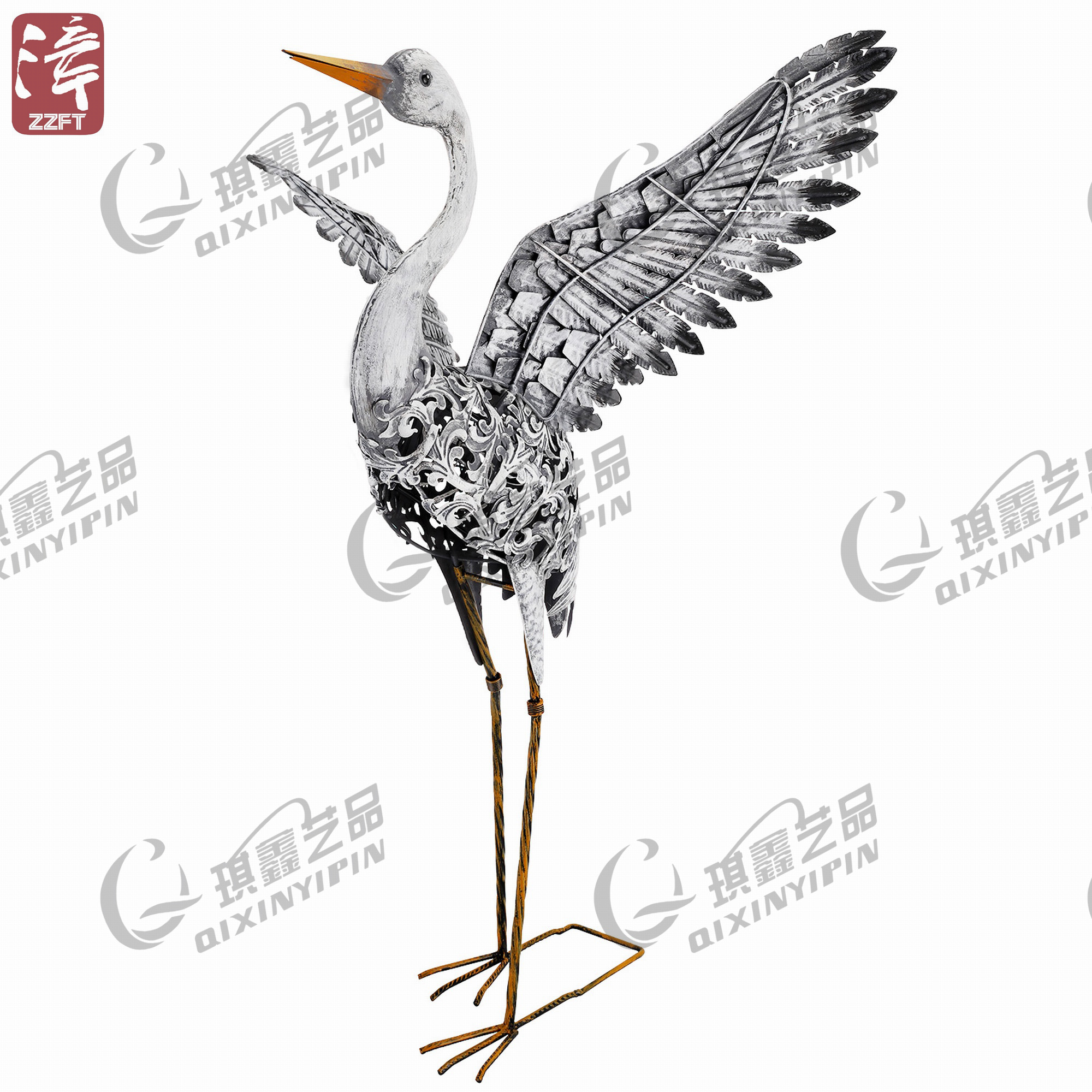 Metal Solar Heron Spreading wings