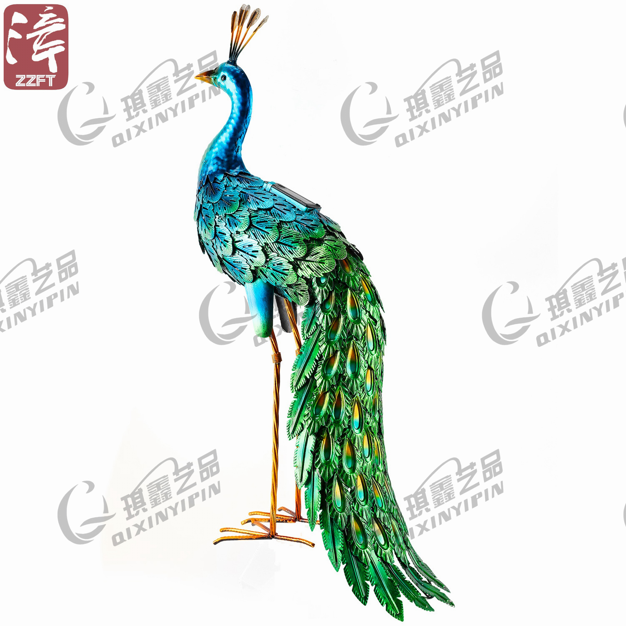 Metal Solar Peacock Statue