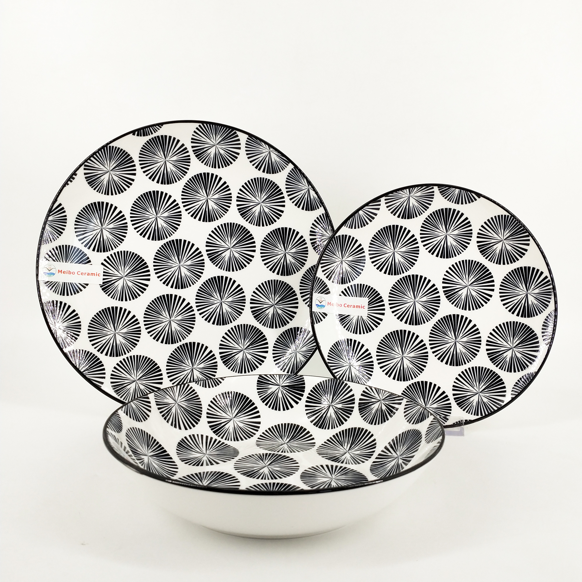 Hot sales porcelain dinner set with inside pad printing with color rim