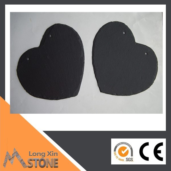 Chinese natural heart shape black slate cheese plate plate with EVA feet