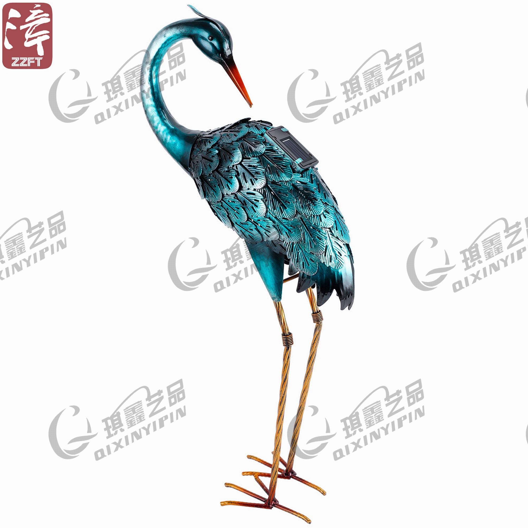 Metal Solar Heron Statue