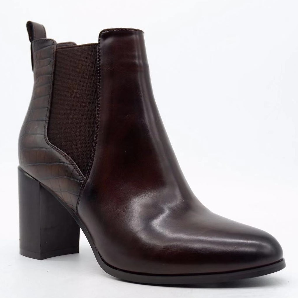 Women Ankle Boots Autumn-Winter Elastic Style Ladies Boots With High Hoof Heel Crocodile Pu Elegant Fashion Female Footwear