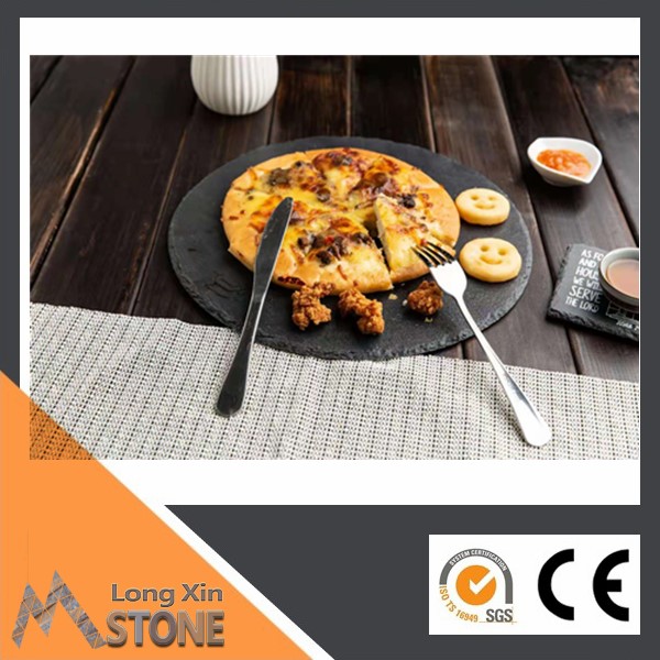 Chinese natural round black slate cheese plate plate with EVA feet