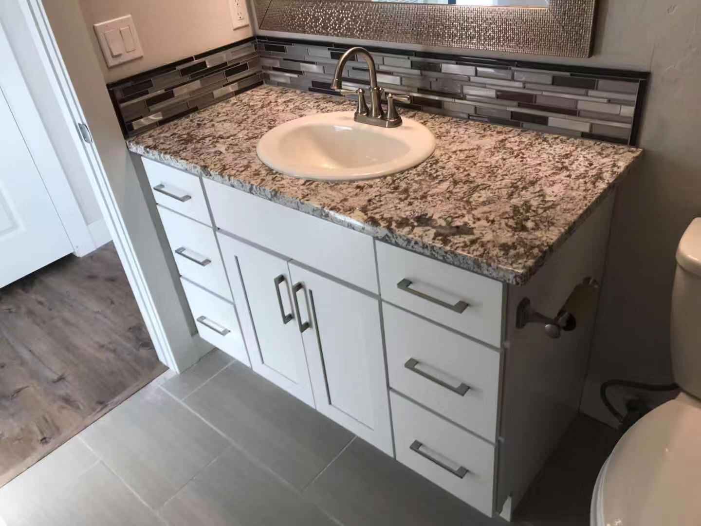 000000A Vanity Base wood cabinet with granite countertop