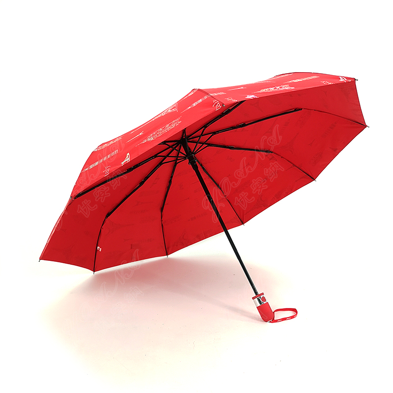 V2016 23"X9K 3 fold auto open and close pongee gold stamp umbrella