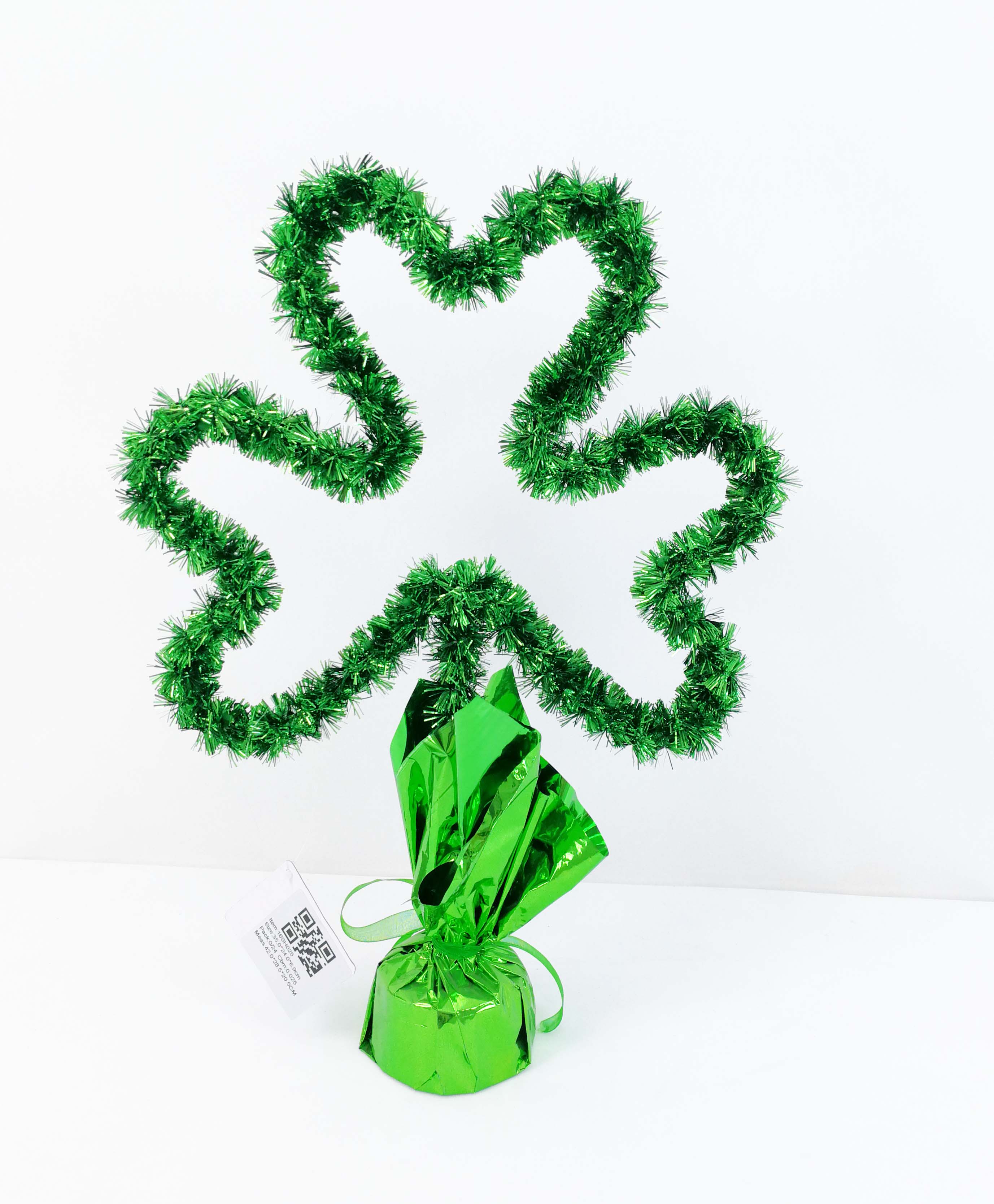 St.patrick tinsel shamrock w/base