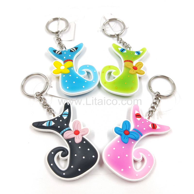 Cat rubber PVC Keychain- Double side