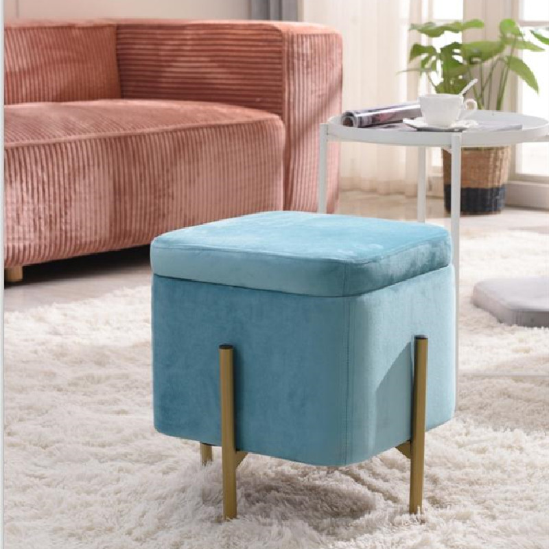 Velvet KD Metal powder coated base square shape storage pouf