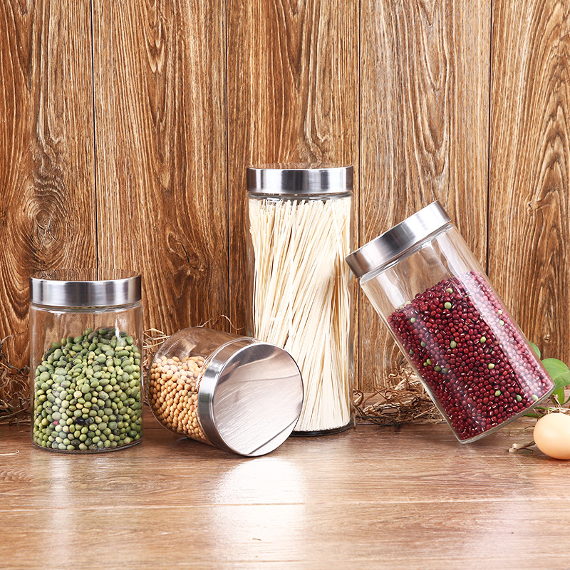 Kitchen Glass Storage Jars Bottles Wholesale glass jar with metal lid