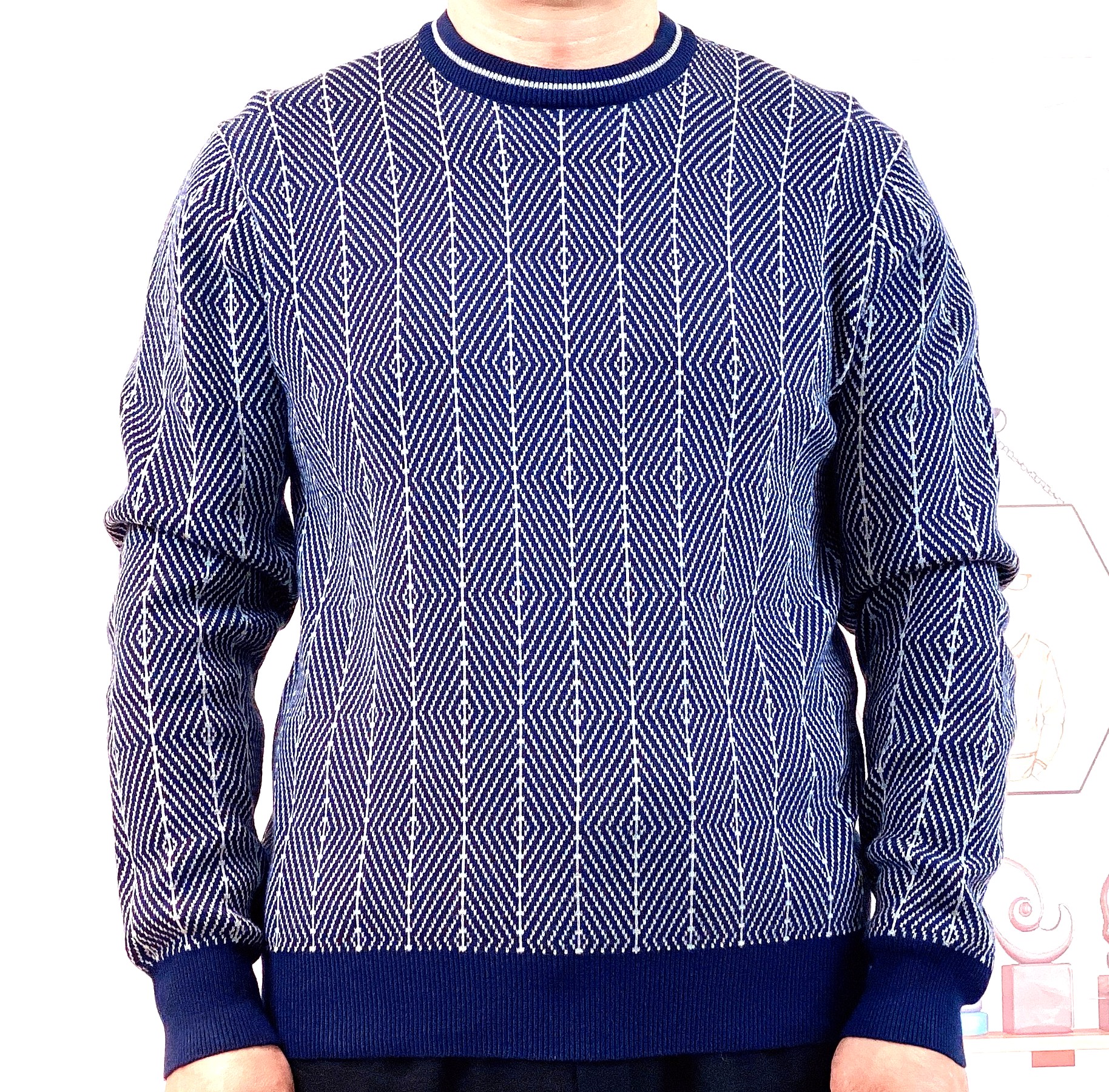 Men’s crew neck jacquard pullover
