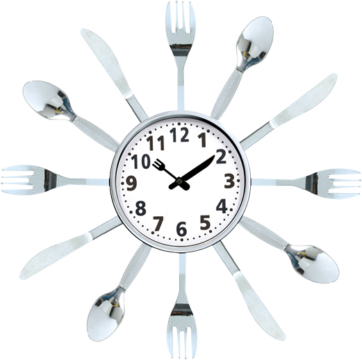 Wall clock; quartz clock; best sale; Kitchen clock; plated; knife and fork and spoon; gift; simple round clock; 14inch 35cm