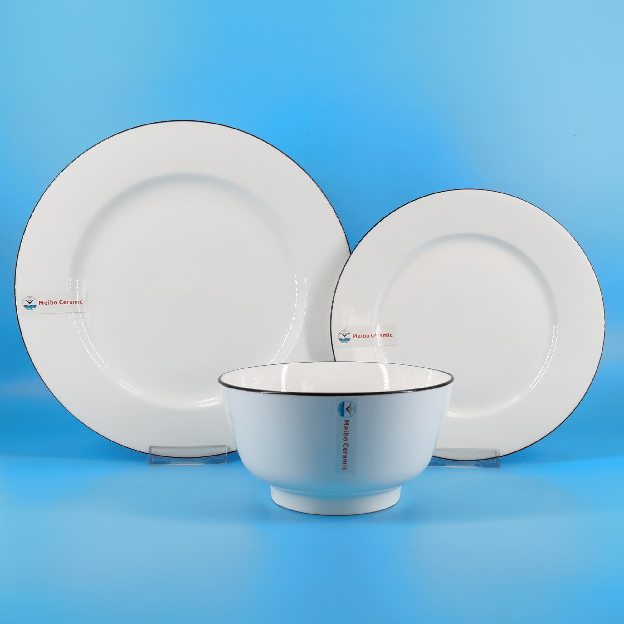 New Bone China with black edge 12pcs dinnerware set