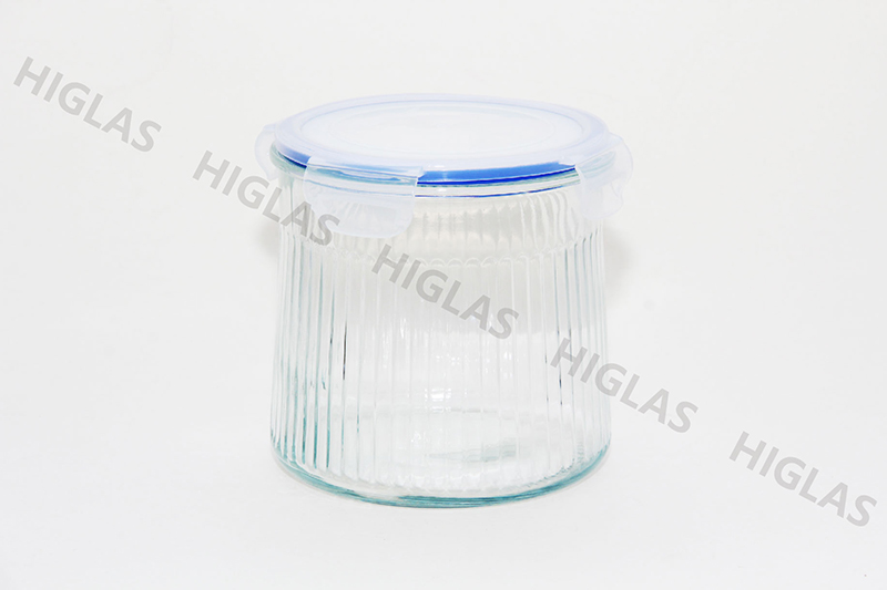 1.0L/1.8L/2.4L Soda lime glass Canister with full vertical lines with PP lid