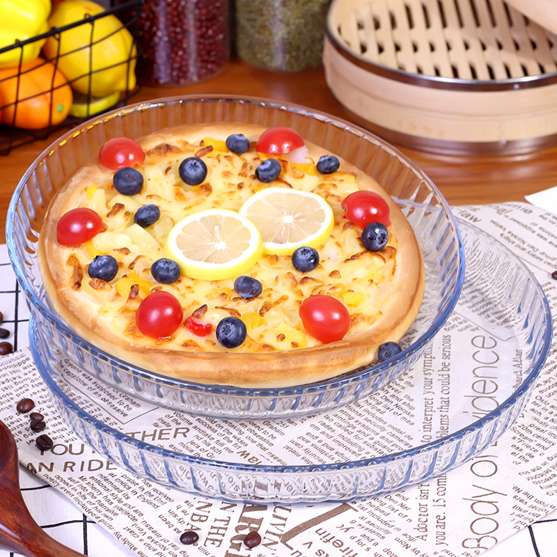 High borosilicate baking tray glass bakeware round with vertical stripes bakeware