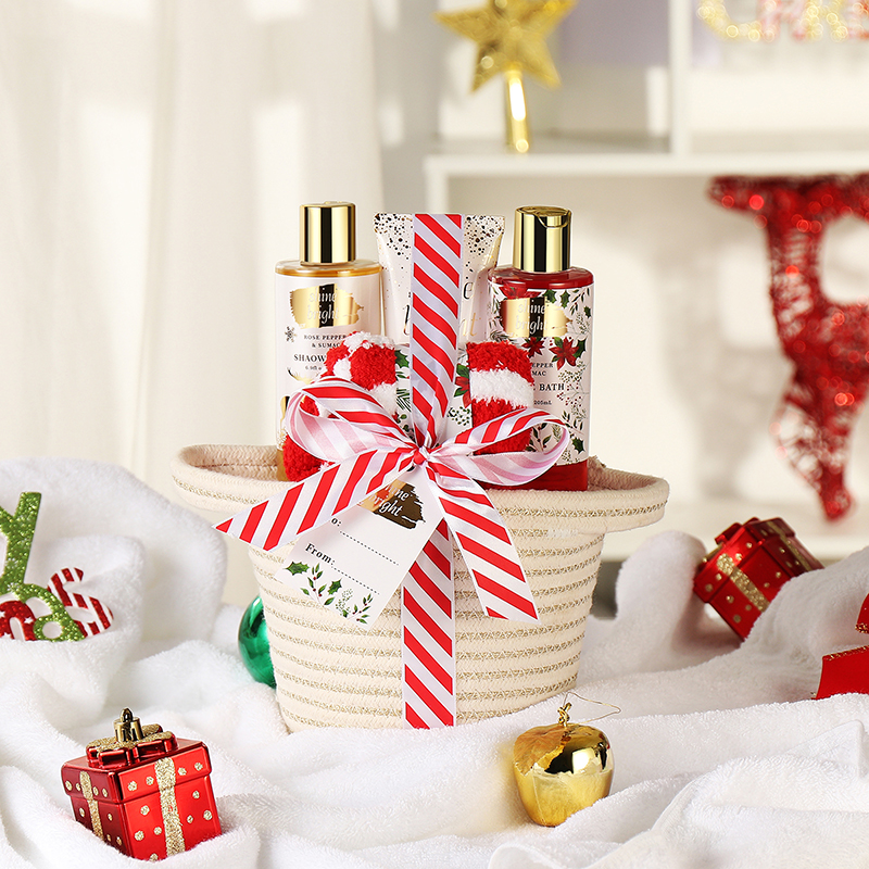 Custom christmas lotion sock bath fizzer cotton storage box bath set