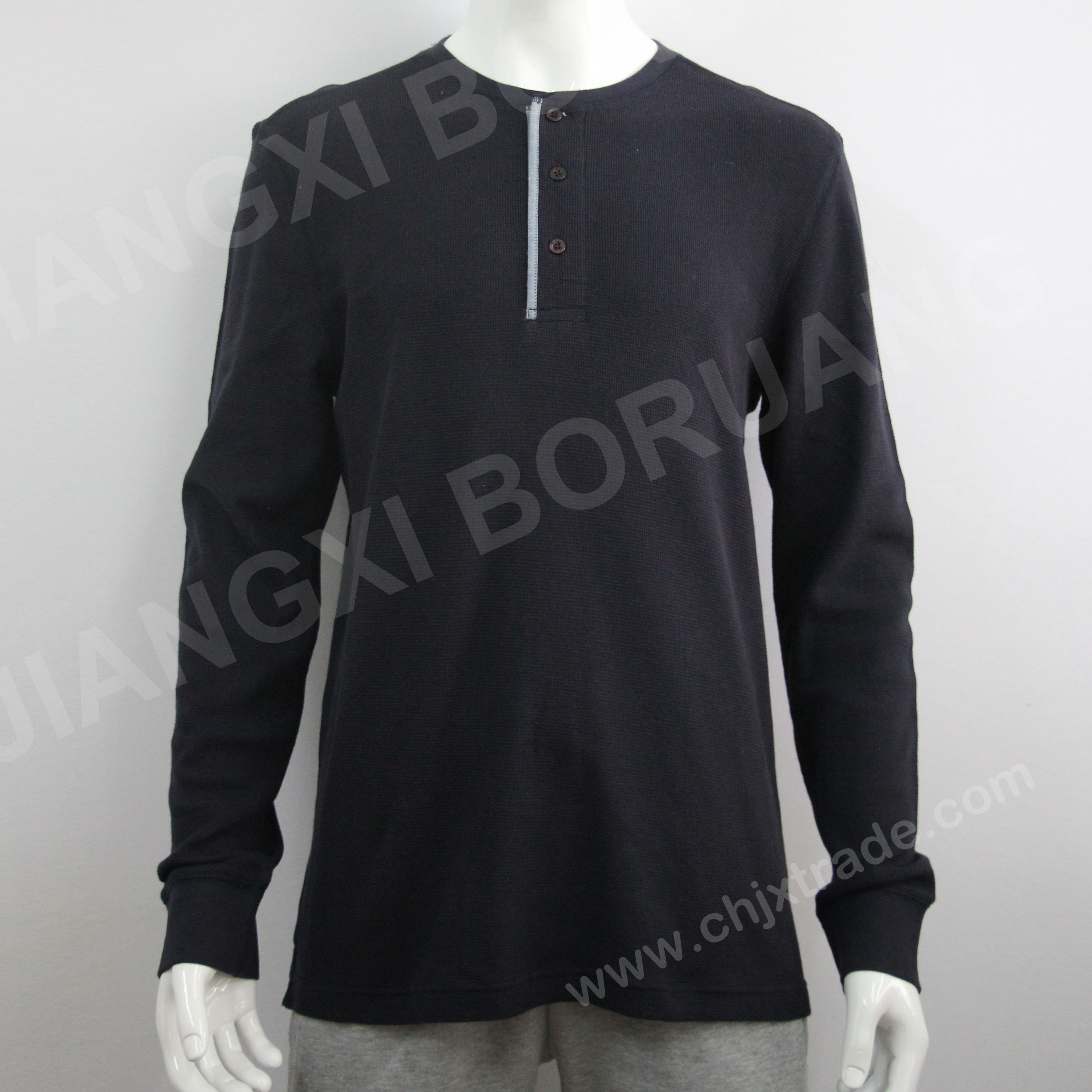 Mens Waffle 1/4 Zip Long Sleeve T-Shirt