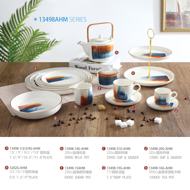 Round dinner set with hand painting and gold line series