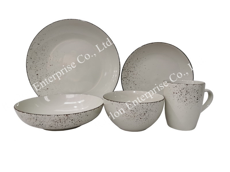 Half speckled stoneware dinner set with rim