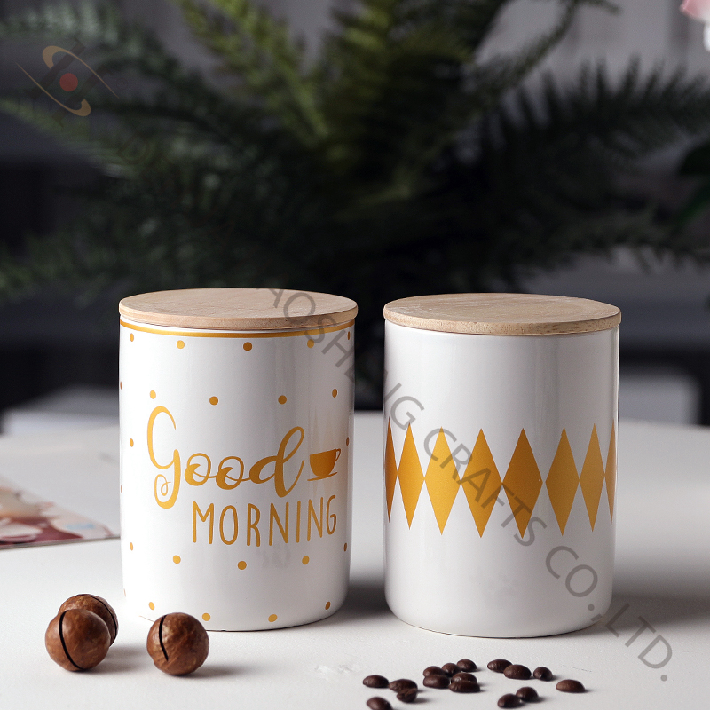 Ceramic Jar with decal and Bamboo Lid