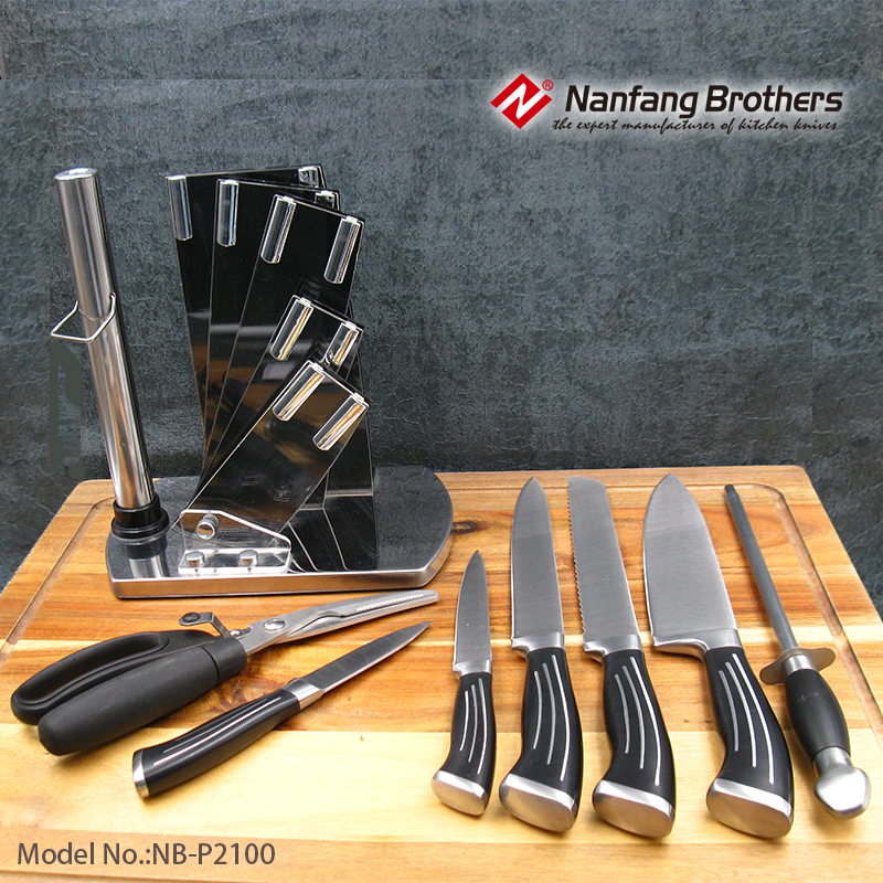 8-piece kitchen knives set with Acrylic block & ABS forged handle.