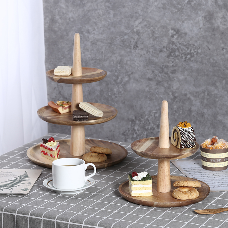 acacia/rubber wood cake tray