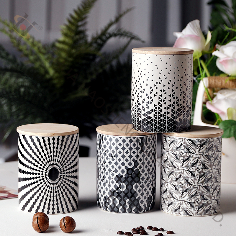 Ceramic Jar with decal and Bamboo Lid