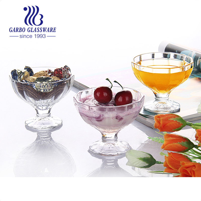 Custom high quality mixing mould 260ml glass drinking cup engraved ice cream glass cup