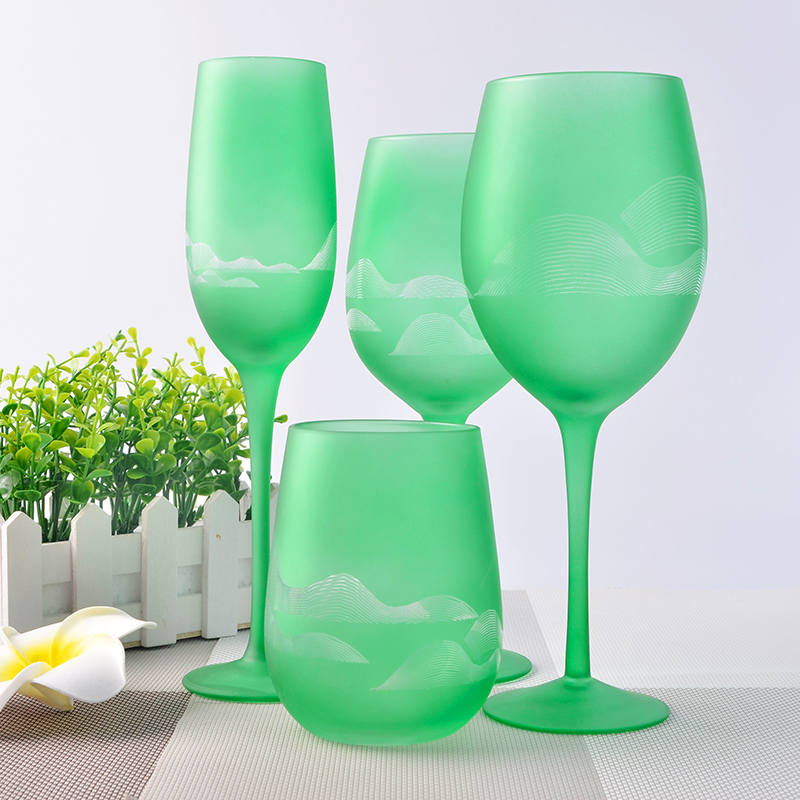 set 4 spray green color glassware with laser engraving