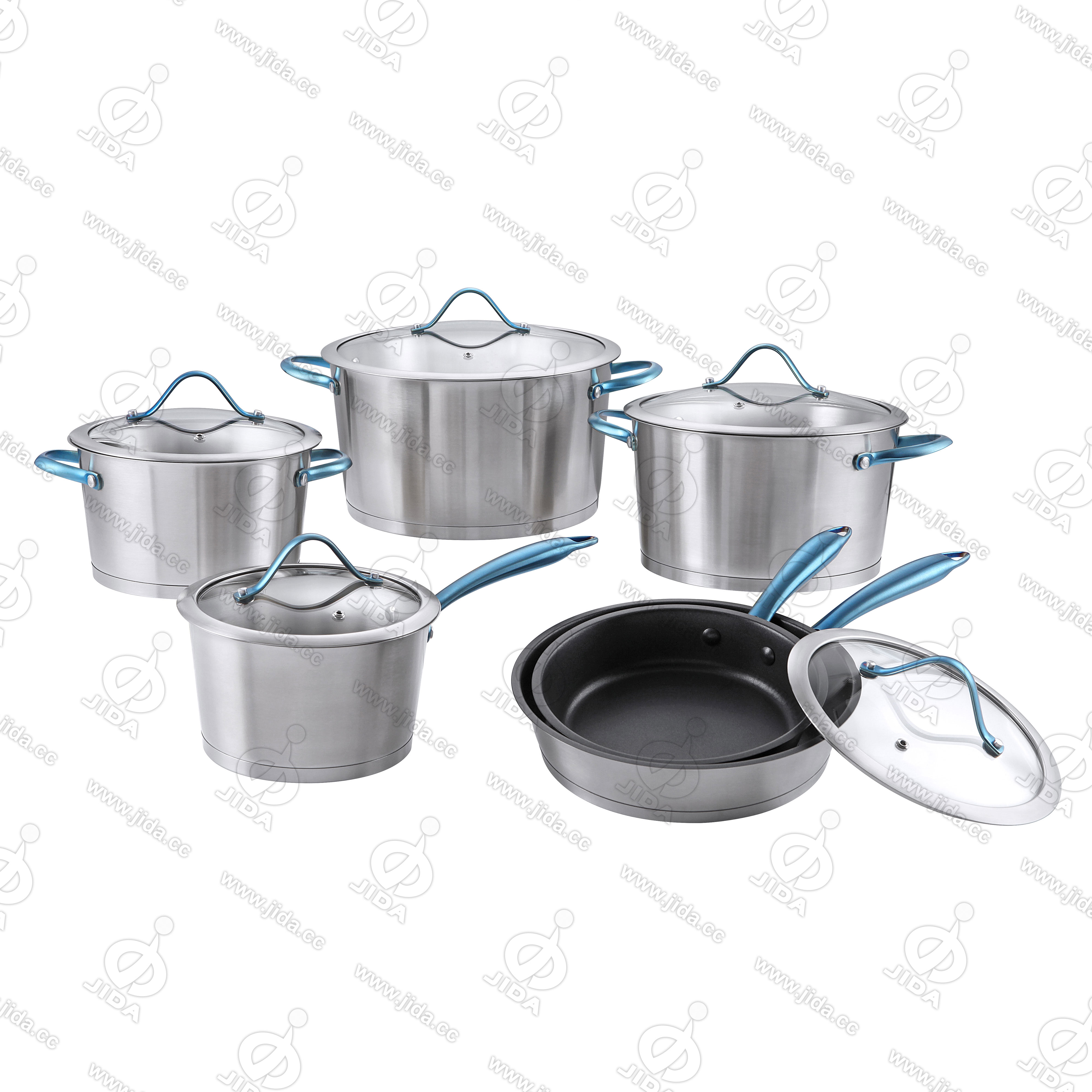 11pcs stainless steel cut edge V shape cookware set