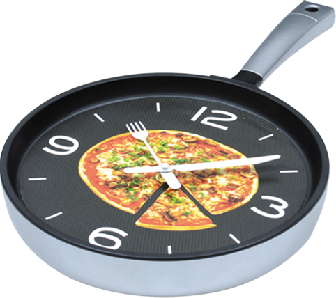 Wall clock; quartz clock; best sale; Kitchen clock; frying Pan; gift; creative clock; pizza clock; 10inch；25cm