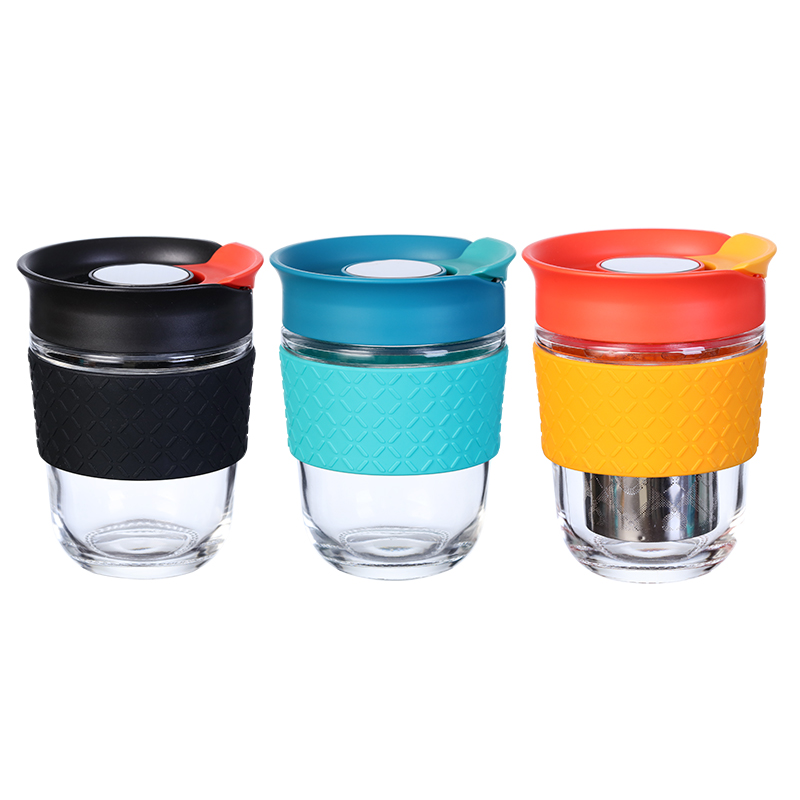 Sinoglass Customizable Borosilicate Glass Cup with Natural Cork Band and Filter