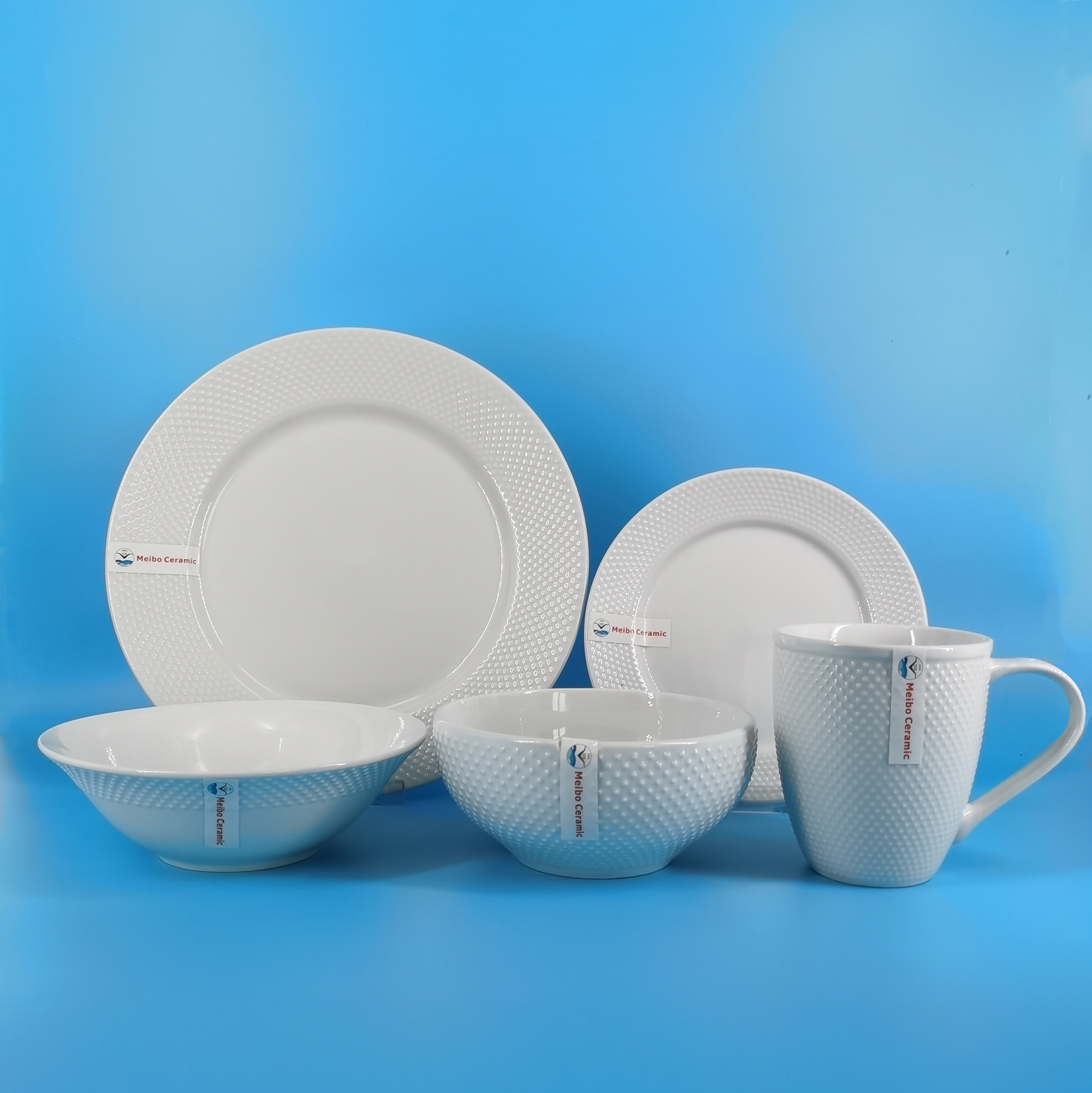 Classic porcelain embossed dots dinner set