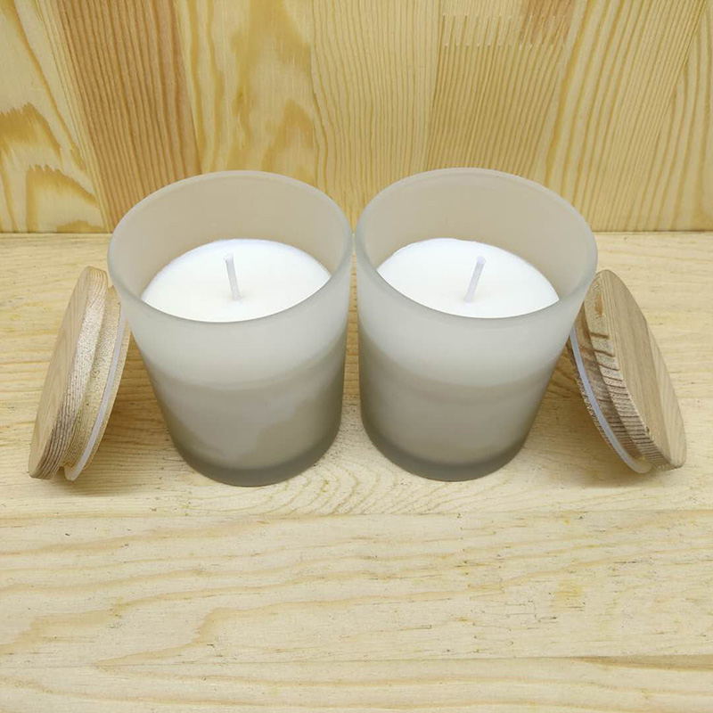 Frosting glass candle、soy wax、 scented candle wood lid navilla lavender