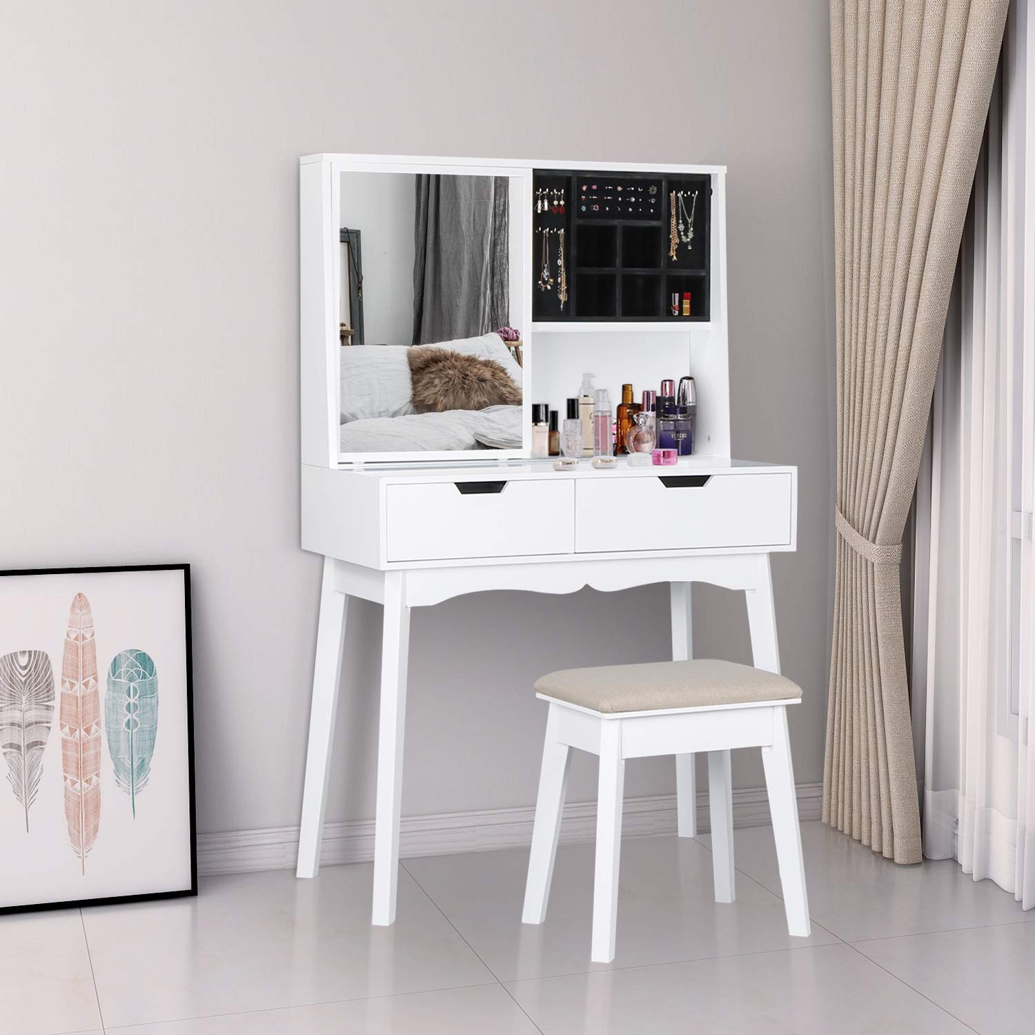 Wooden Carving Antique Sliding Dressing Table
