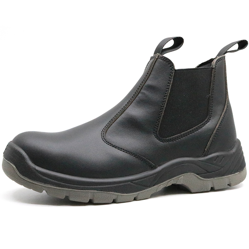Oil slip resistant leather steel toe puncture proof no lace safety shoes