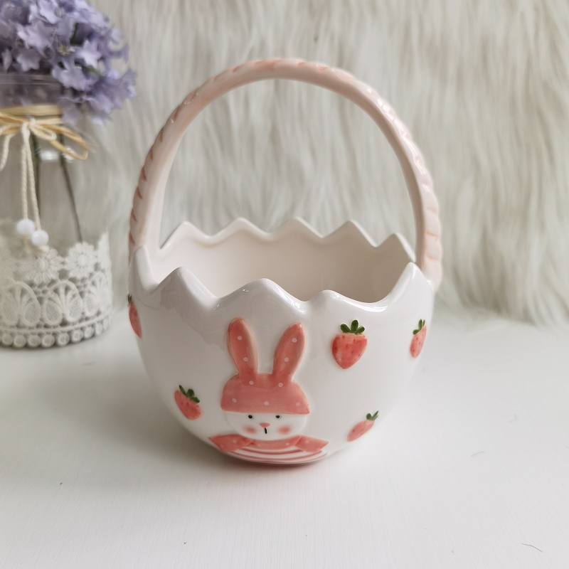Easter Ceramic Pink Rabbit Basket