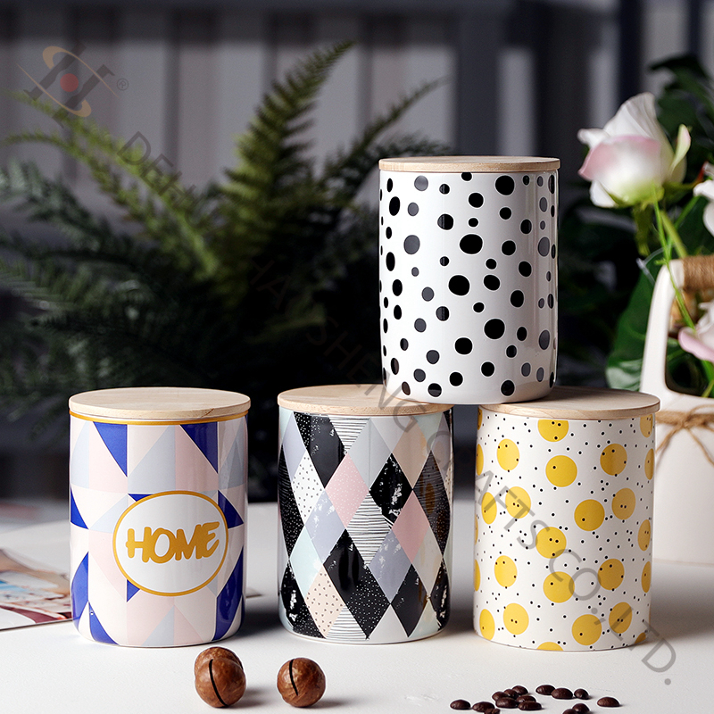 Ceramic Jar with decal and Bamboo Lid