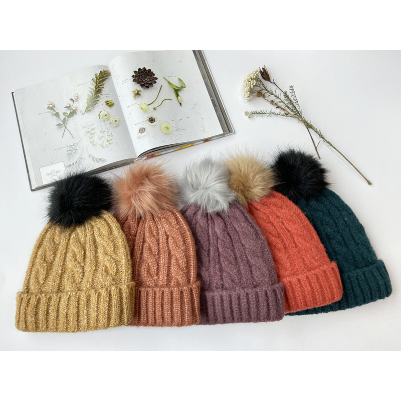 Lh1 Ladies Beanie Supersoft Hat Fur Pom Fleck Cable Hat