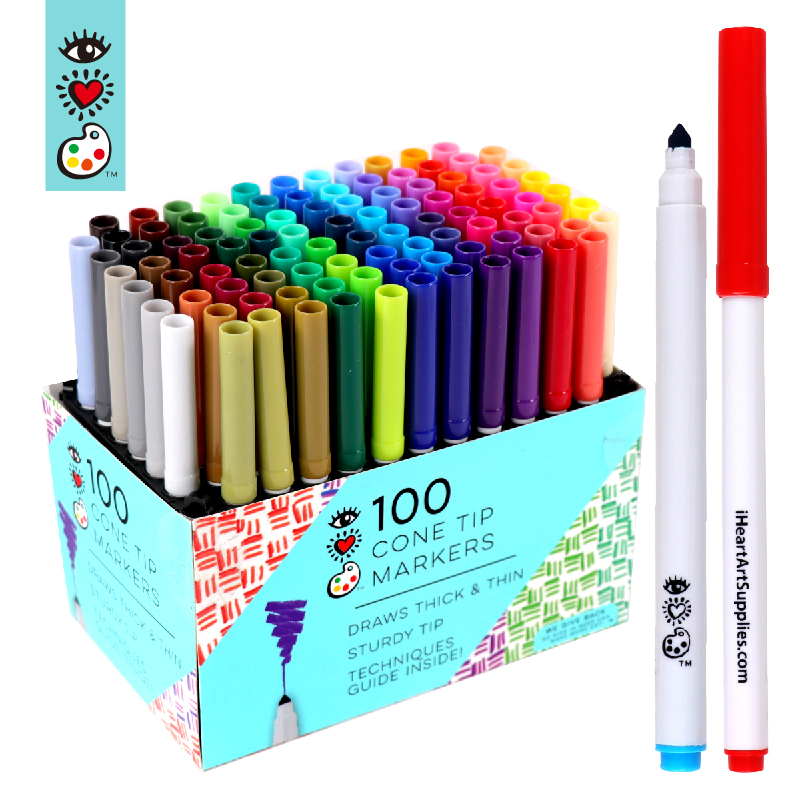 100 Color makers Set with Desk Stand Fine Tip Markers