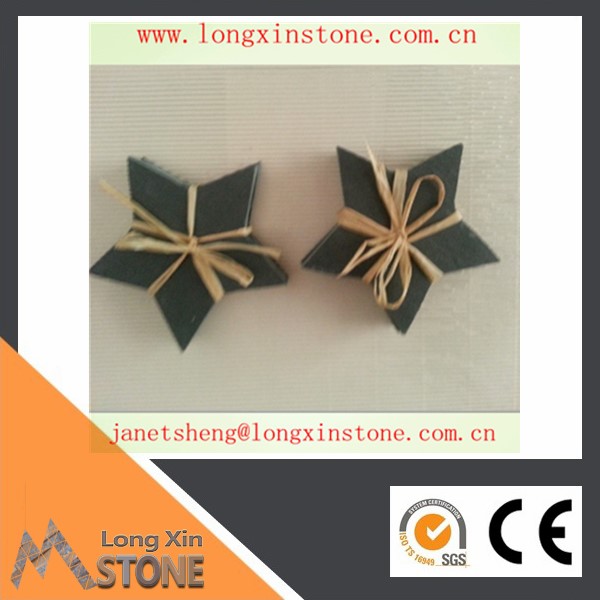 Chinese natural star shape black slate coaster straight edge with eva feet