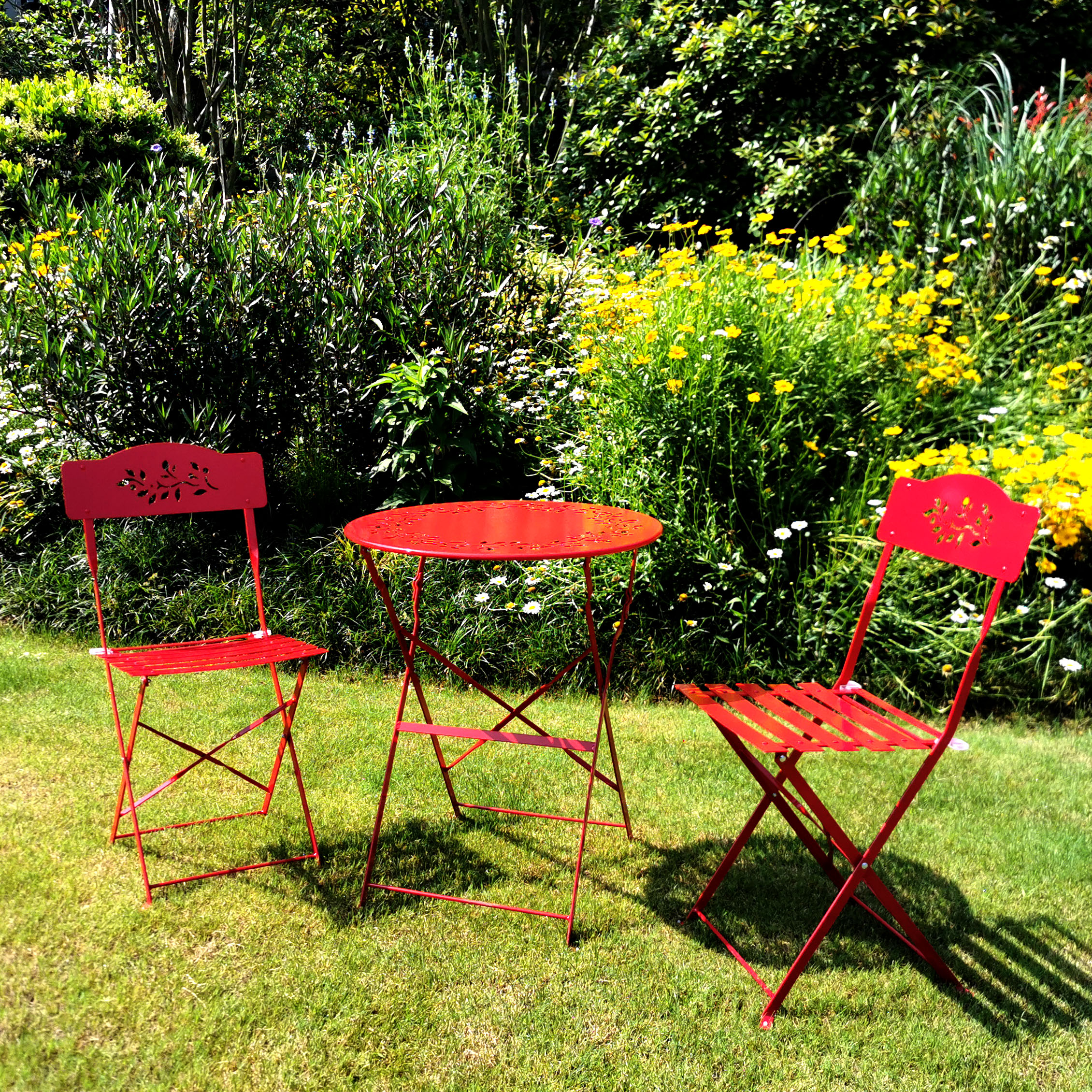 Steel Patio Bistro Set, Folding Outdoor Patio Furniture Sets, 3 Piece Patio Set of Foldable Patio Table and Chairs