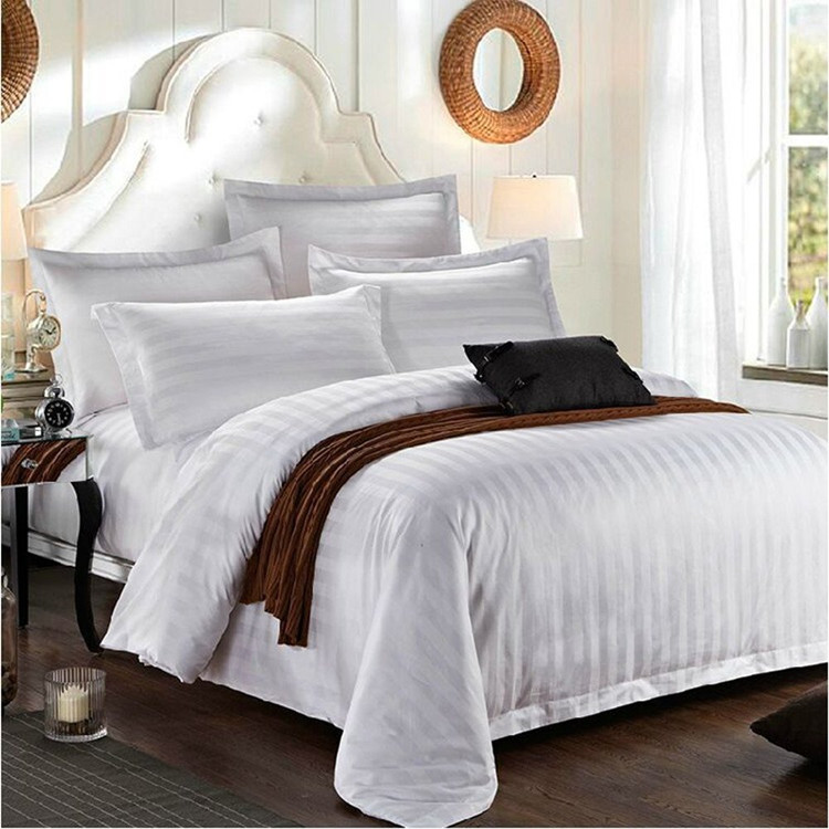 CVC 80/20 250tc satin stripe hotel bedding set