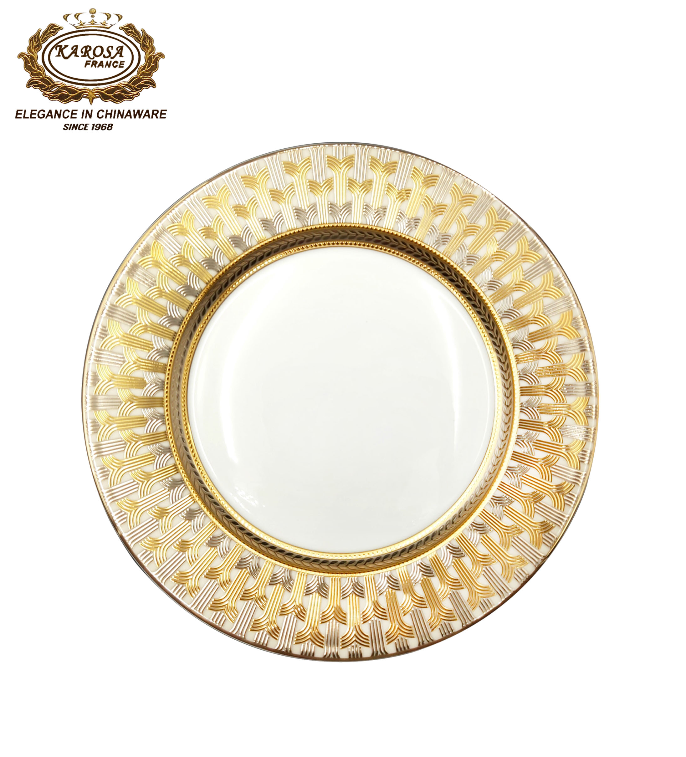 Karosa dinner plate with embossed gold silver design